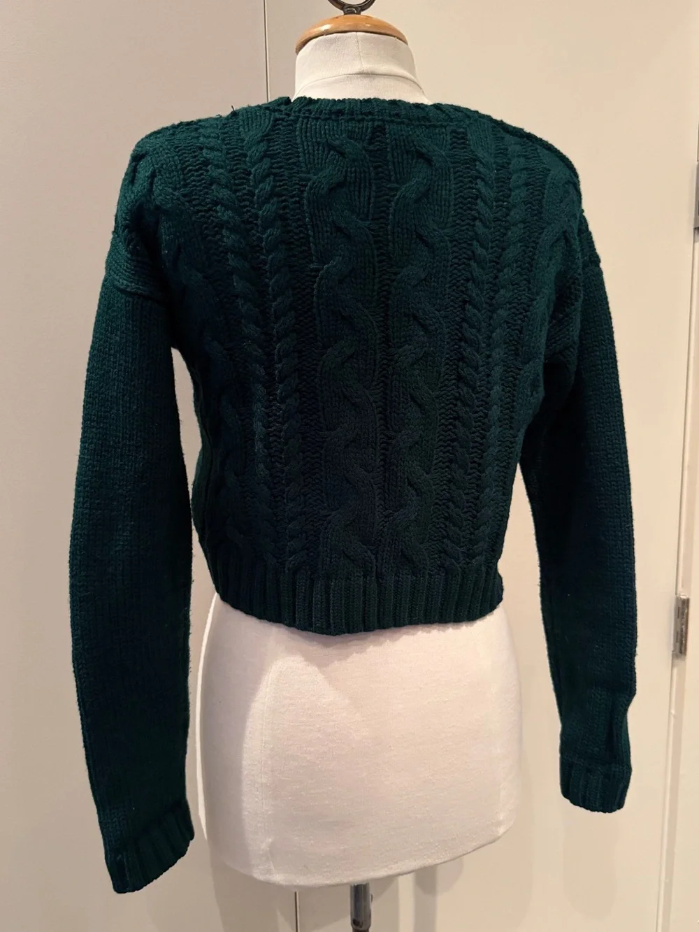 Lucca Couture Dark Teal Cable Knit Cropped Crew Sweater - Picture 5 of 7